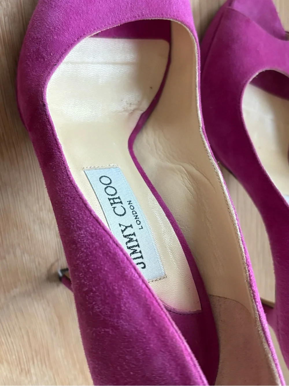 Jimmy Choo Women's Fuschia Suede Peep-Toe Pumps